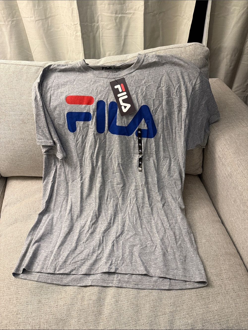 Fila Short Sleeve Logo Tee in Heather Gray with Blue and Red Accents